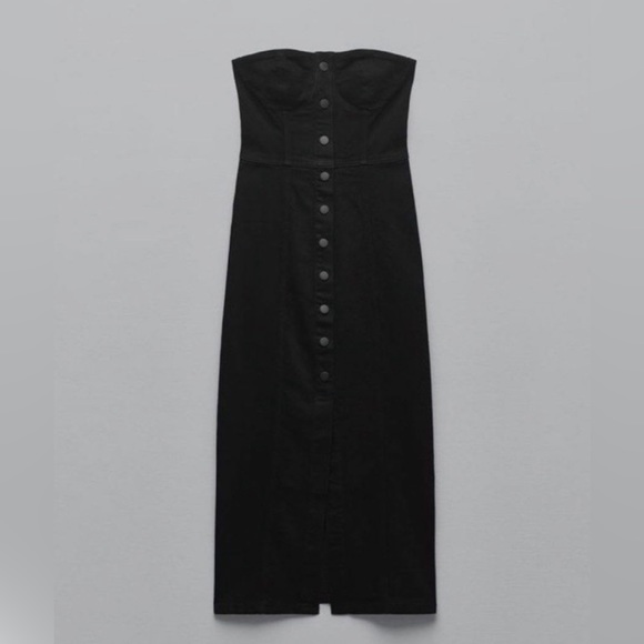 NWT Zara dark denim bustier button front dress size XS - Picture 1 of 9
